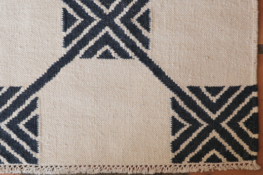 Navy Four Corners Flatweave Dhurrie