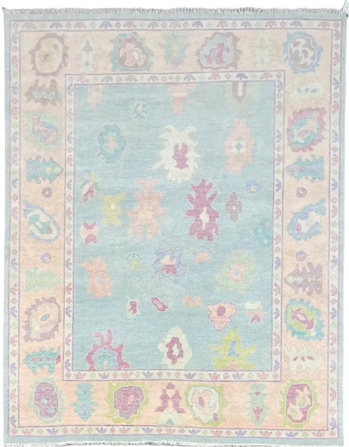 acohug＊ Oushak rug メダリオン　トルコラグ　86×58 Green, Gray and Peach Vibrant Colorful Traditional Oushak
