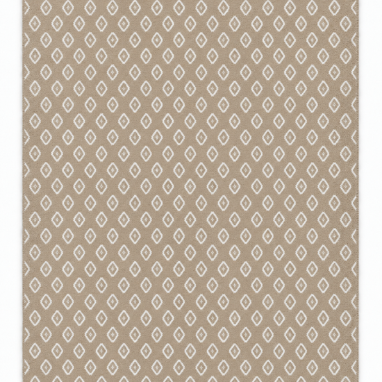 Champagne Supernova Two Hues rug with white geometric motifs on taupe