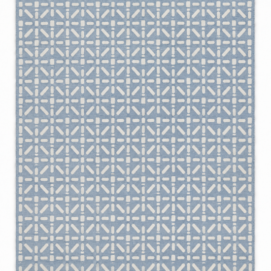 Danton Two Hues rug with white geometric dash pattern on dusty blue