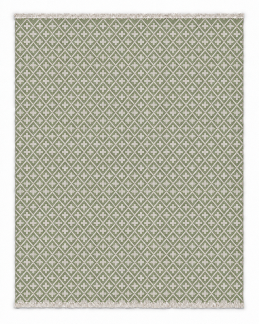 La Vie en Rose Two Hues rug with fine white diamond and cross pattern on sage