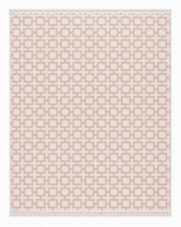 Margot Two Hues rug with blush pink square lattice on white