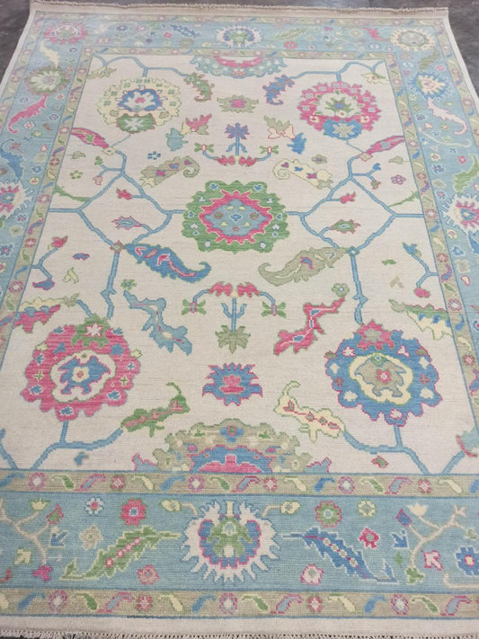 Milagro Flash Sale No. 062 — Ivory with bright pink and green floral motifs and a blue border