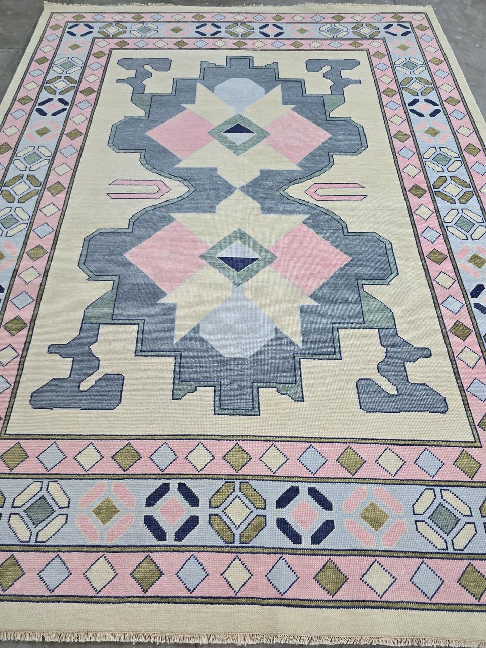 Milagro Flash Sale No. 066 — Ivory rug with blue and pink geometric medallions