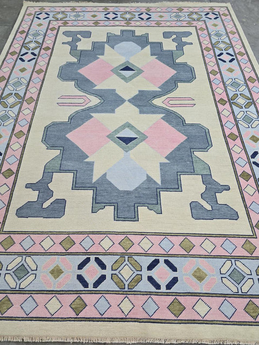 Milagro Flash Sale No. 066 — Ivory rug with blue and pink geometric medallions