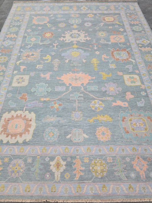 Flash Sale No. 071 — 8′ × 10′ dusty blue rug with pastel motifs