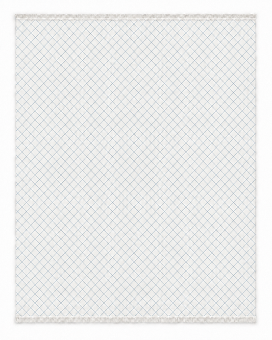 Vivian Two Hues rug with fine blue diamond lattice on white